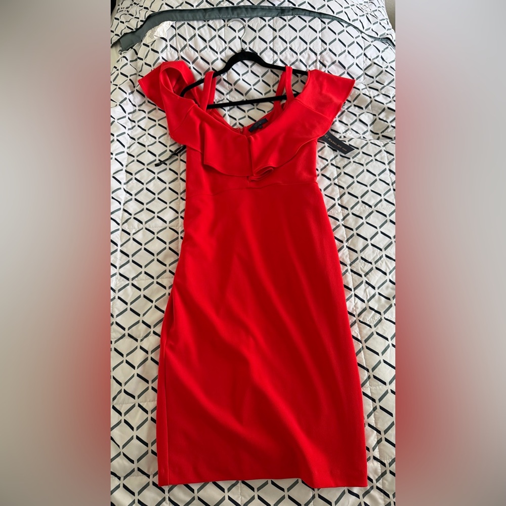 RACHEL Rachel Roy Red One-Shoulder Ruffle Sheath Dress